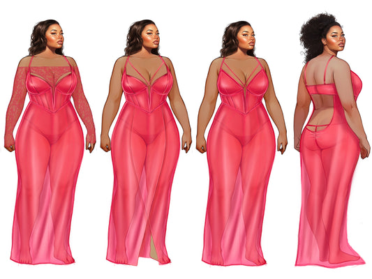 A stylish fashion illustration figure depicting a plus-size female model in a confident stance, perfect for showcasing various clothing designs