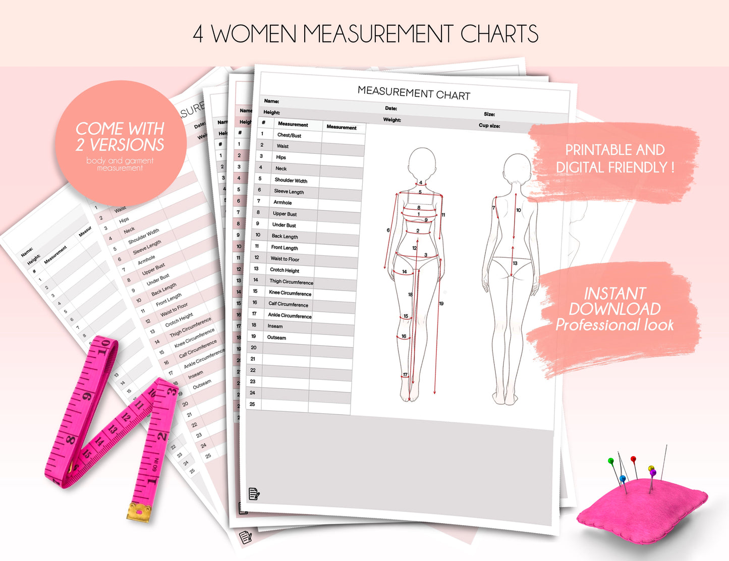 garment measurement chart for fashion designer
