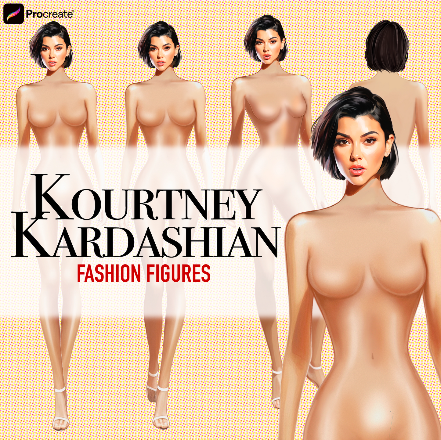 [4 Poses] Female Fashion Croquis- Kourtney Kardashian - Caucasian/ Short Black Hair