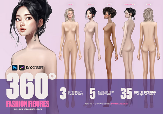 [COMBO][Front and Back] Female Fashion Croquis - Caucasian/Asian/Black + Clothing/ Outfit Packs
