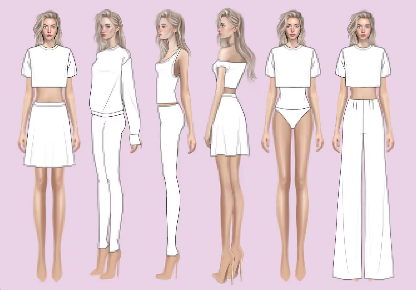 [COMBO][Front and Back] Female Fashion Croquis - Caucasian/Asian/Black + Clothing/ Outfit Packs