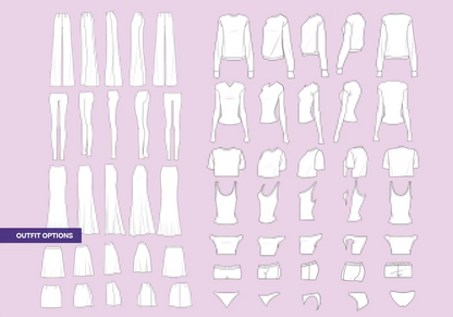 [COMBO][Front and Back] Female Fashion Croquis - Caucasian/Asian/Black + Clothing/ Outfit Packs