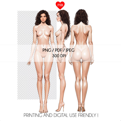 [3 Poses] Female Fashion Croquis - Caucasian/ Brown Hair
