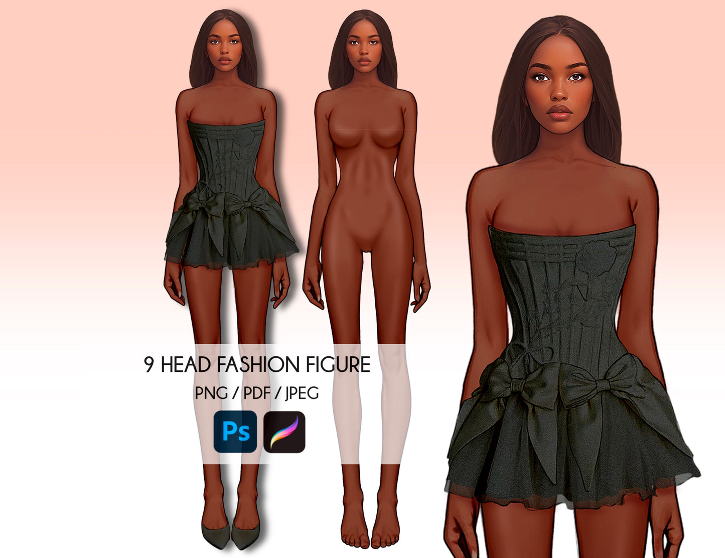 [Single] Female Fashion Croquis - Black/ Brown Hair