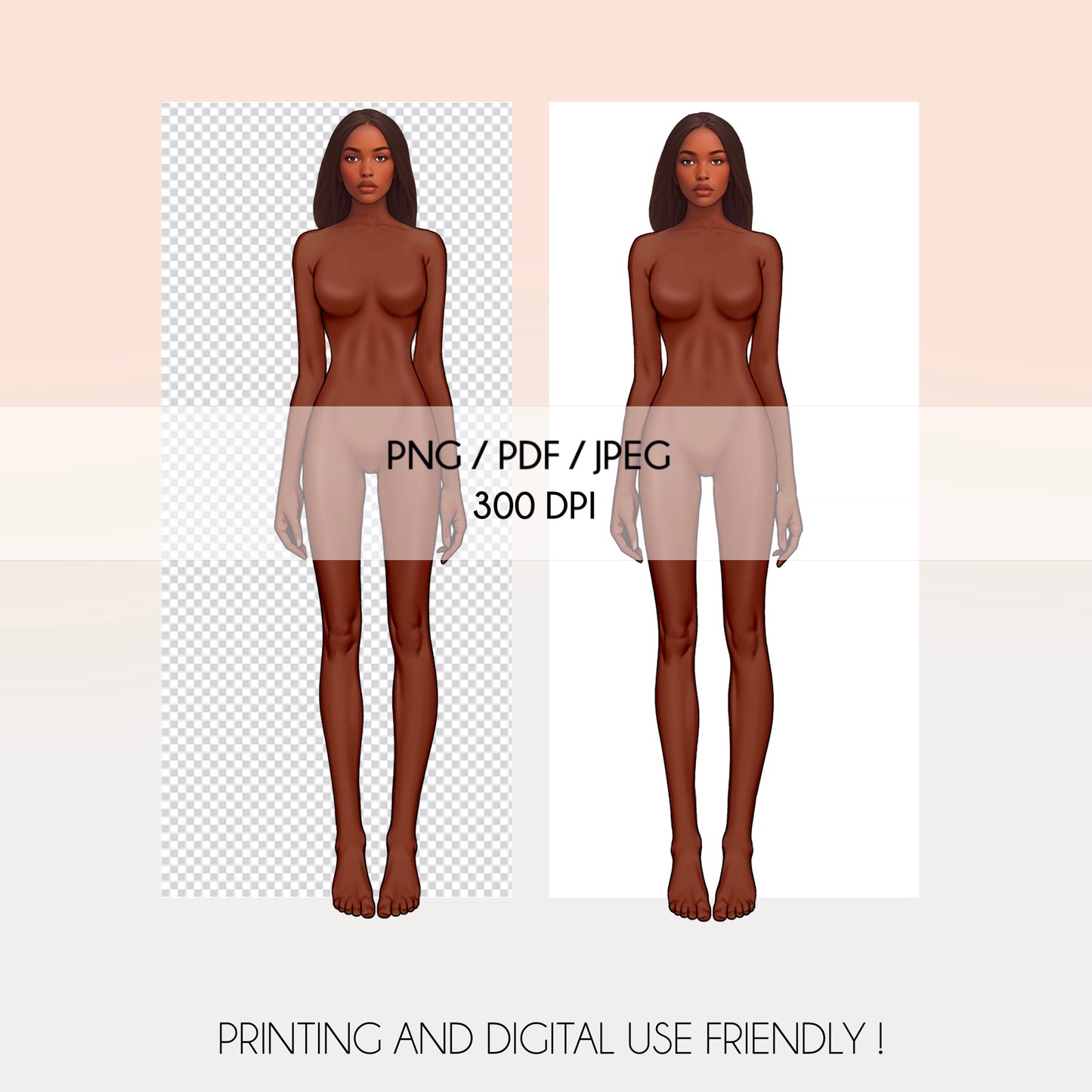 [Single] Female Fashion Croquis - Black/ Brown Hair