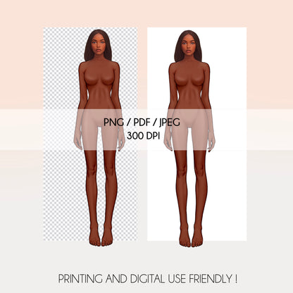 [Single] Female Fashion Croquis - Black/ Brown Hair