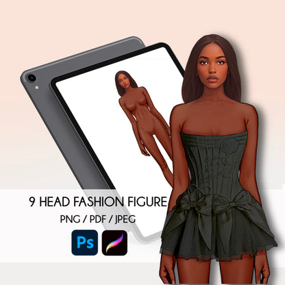 [Single] Female Fashion Croquis - Black/ Brown Hair