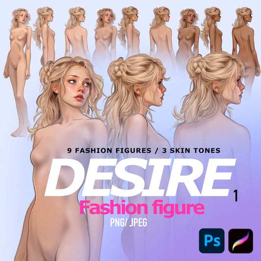 [3 Skintones] Female Fashion Croquis - Caucasian/ Blonde Hair