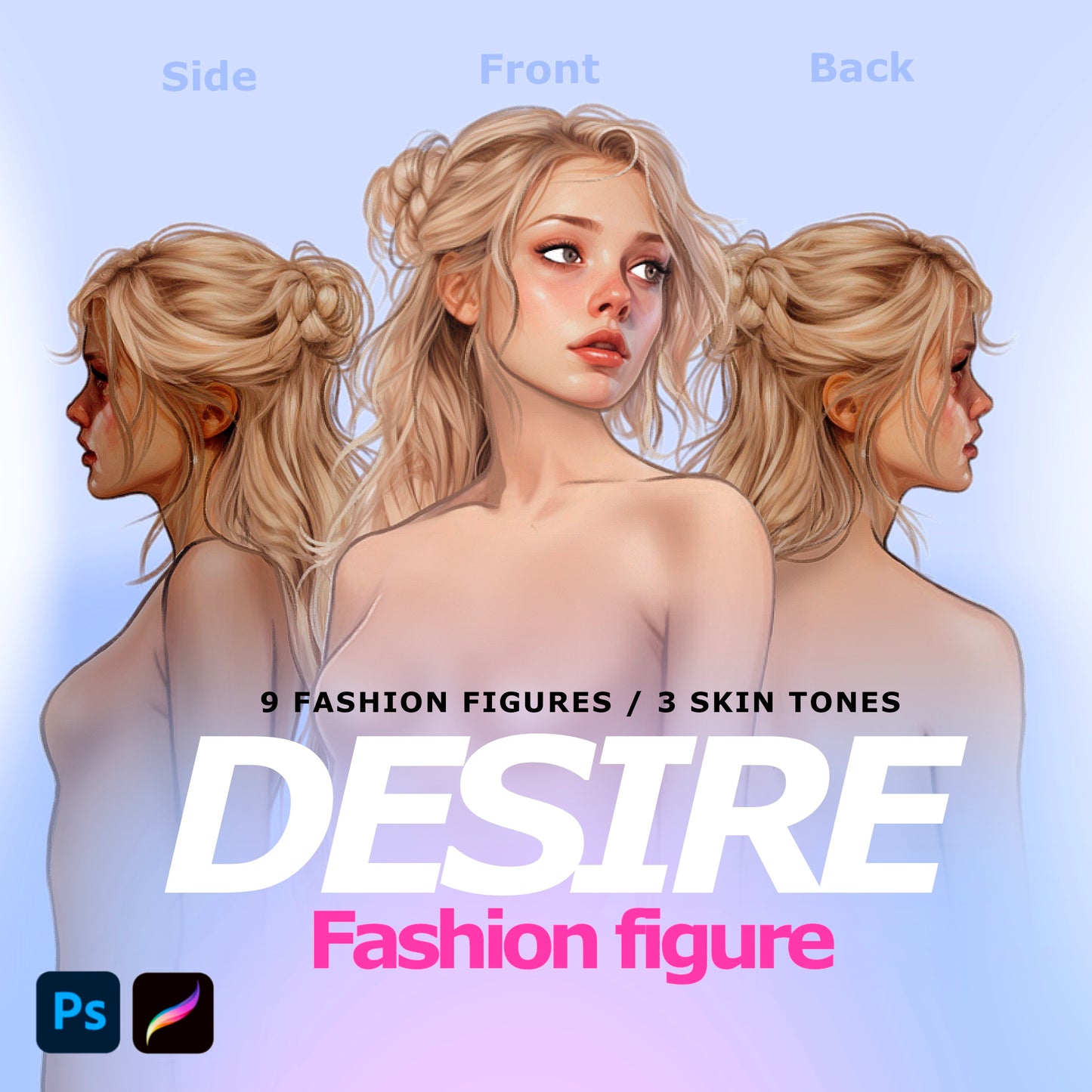 [3 Skintones] Female Fashion Croquis - Caucasian/ Blonde Hair