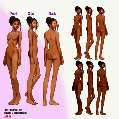 [3 Skintones] Female Fashion Croquis - Black/ Black Hair