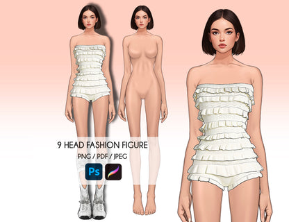 [Single] Female Fashion Croquis - Asian/ Short Brown Hair
