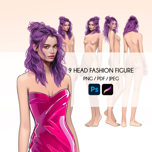 [4 Poses] Female Fashion Croquis - Caucasian/ Purple Hair
