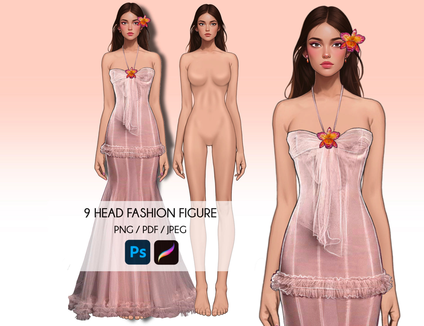 [Single] Female Fashion Croquis - Caucasian/ Brown Hair