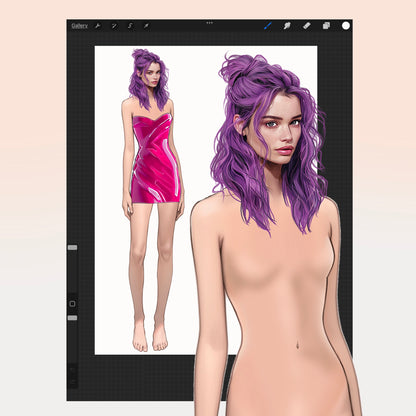 [4 Poses] Female Fashion Croquis - Caucasian/ Purple Hair