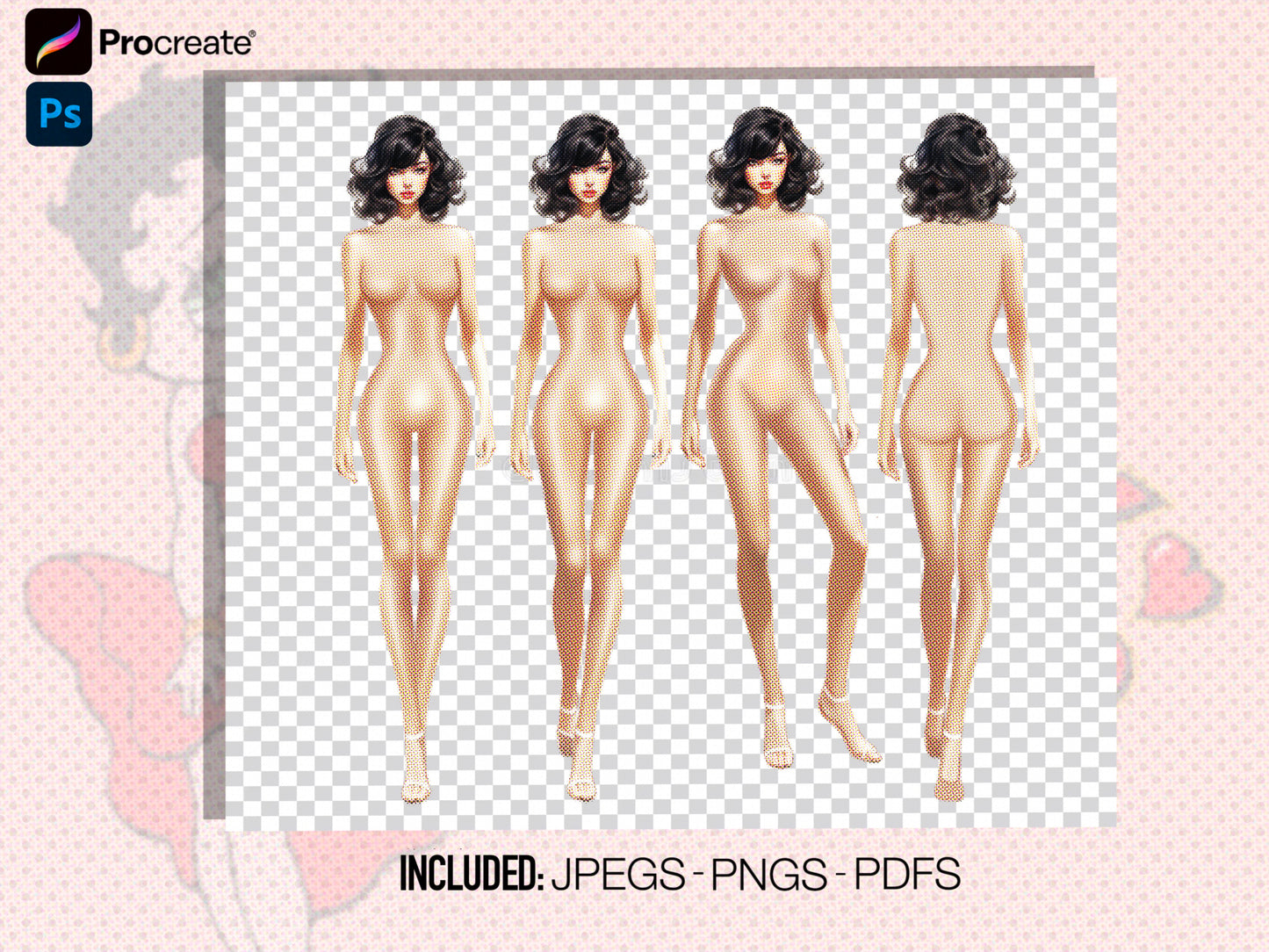[4 Poses] Female Fashion Croquis- Betty Boop- Caucasian/ Short Black Hair