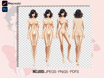 [4 Poses] Female Fashion Croquis- Betty Boop- Caucasian/ Short Black Hair