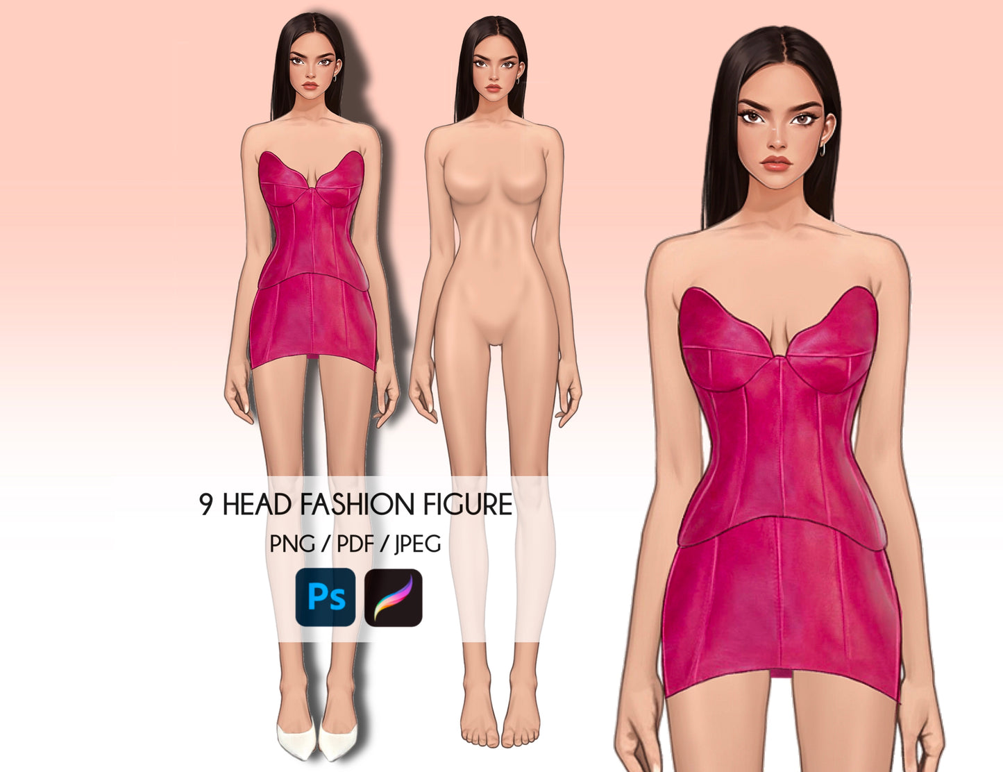 [Single] Female Fashion Croquis - Caucasian/ Black Hair