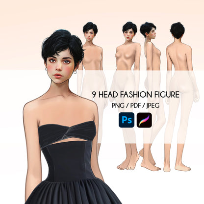 [4 Poses] Female Fashion Croquis - Caucasian/ Short Black Hair