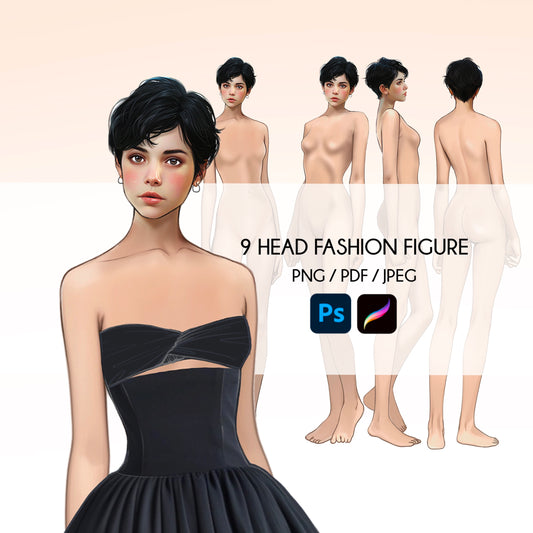 [4 Poses] Female Fashion Croquis - Caucasian/ Short Black Hair