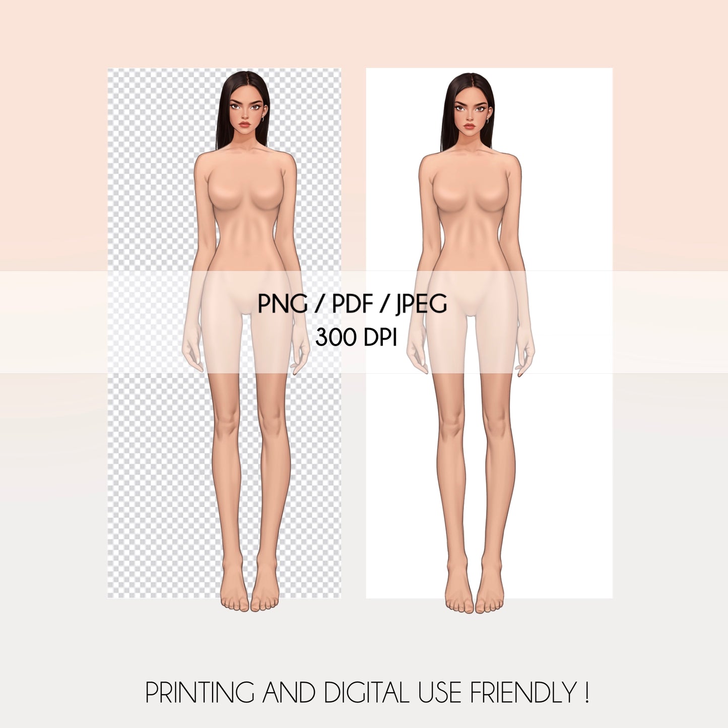 [Single] Female Fashion Croquis - Caucasian/ Black Hair
