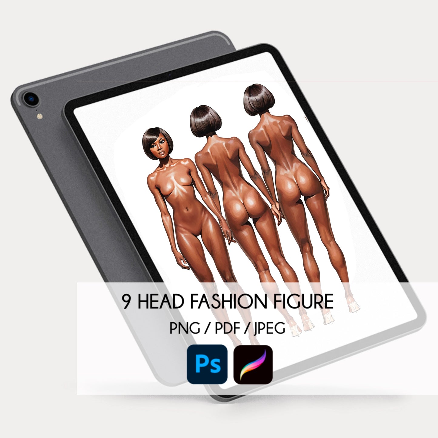 [Front and Back] Female Fashion Croquis - Black/ Short Black Hair