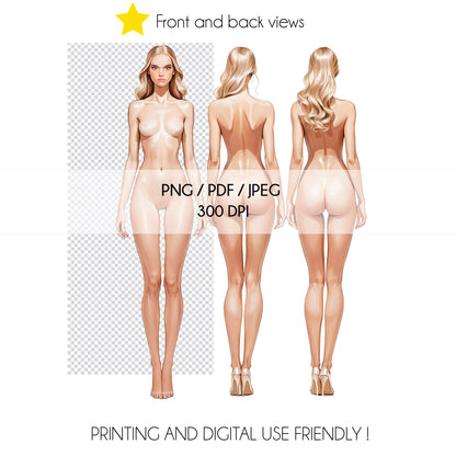 [Front and Back] Female Fashion Croquis - Caucasian/ Blonde Hair