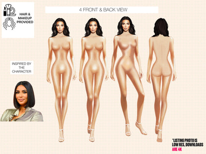 [4 Poses] Female Fashion Croquis- Kim K- Caucasian/ Short Black Hair