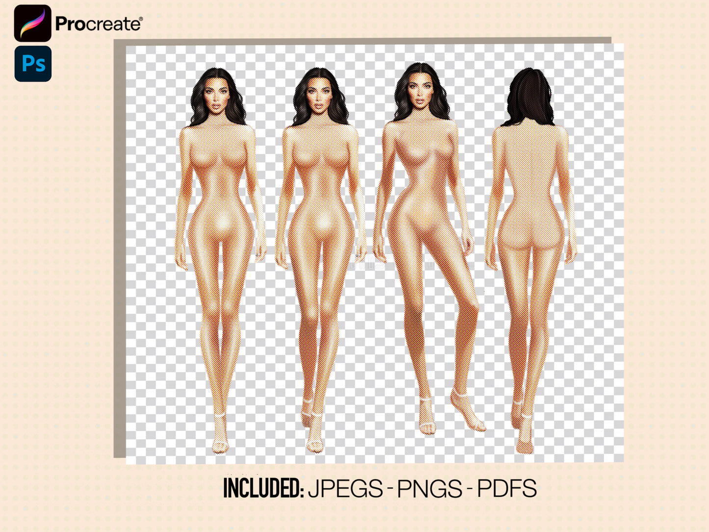 [4 Poses] Female Fashion Croquis- Kim K- Caucasian/ Short Black Hair