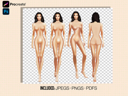 [4 Poses] Female Fashion Croquis- Kim K- Caucasian/ Short Black Hair