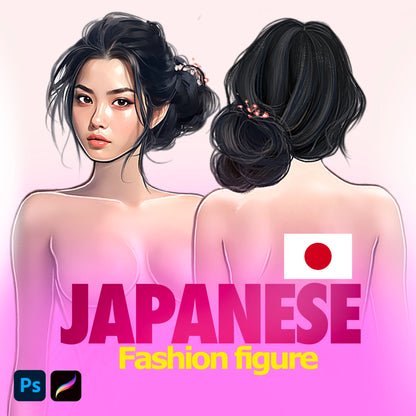 [Front and Back] Female Fashion Croquis - Japanese/Asian/ Black Hair