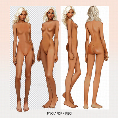 [4 Poses] Female Fashion Croquis - Black/ Blonde Hair