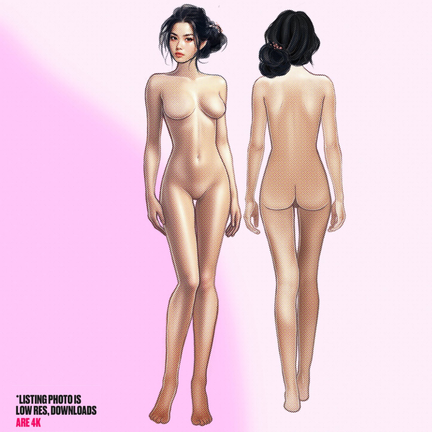 [Front and Back] Female Fashion Croquis - Japanese/Asian/ Black Hair