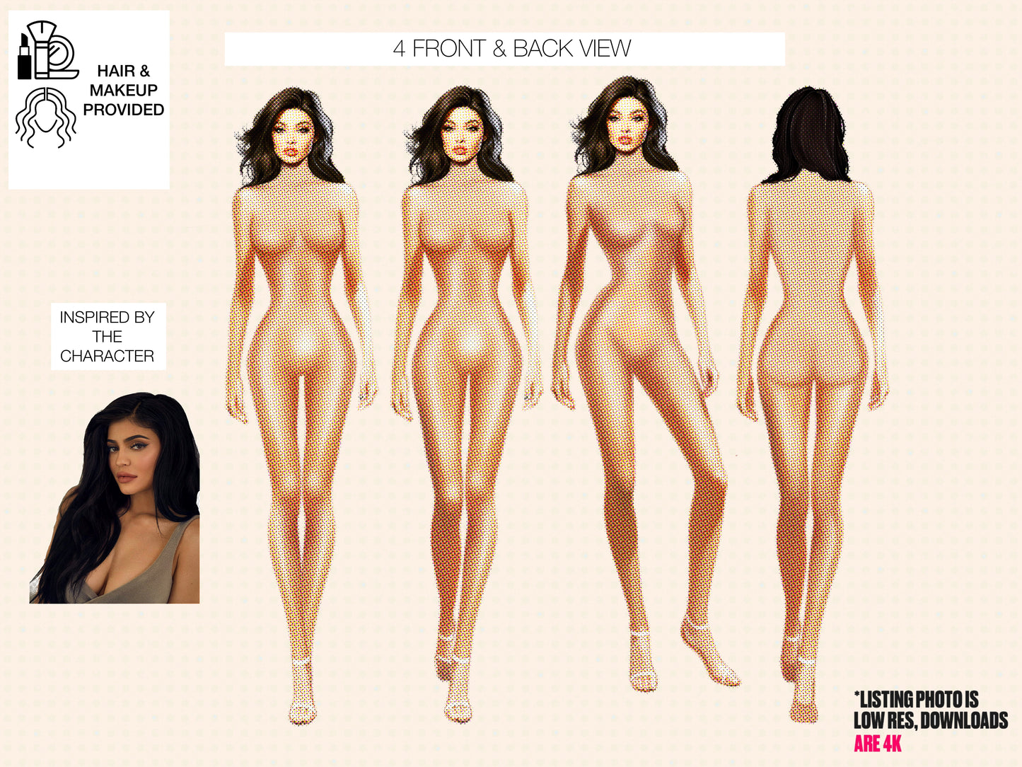 [4 Poses] Female Fashion Croquis- Kylie Jenner - Caucasian/ Short Black Hair