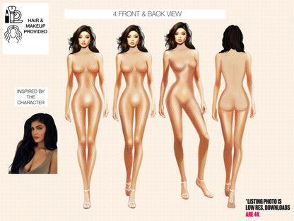 [4 Poses] Female Fashion Croquis- Kylie Jenner - Caucasian/ Short Black Hair
