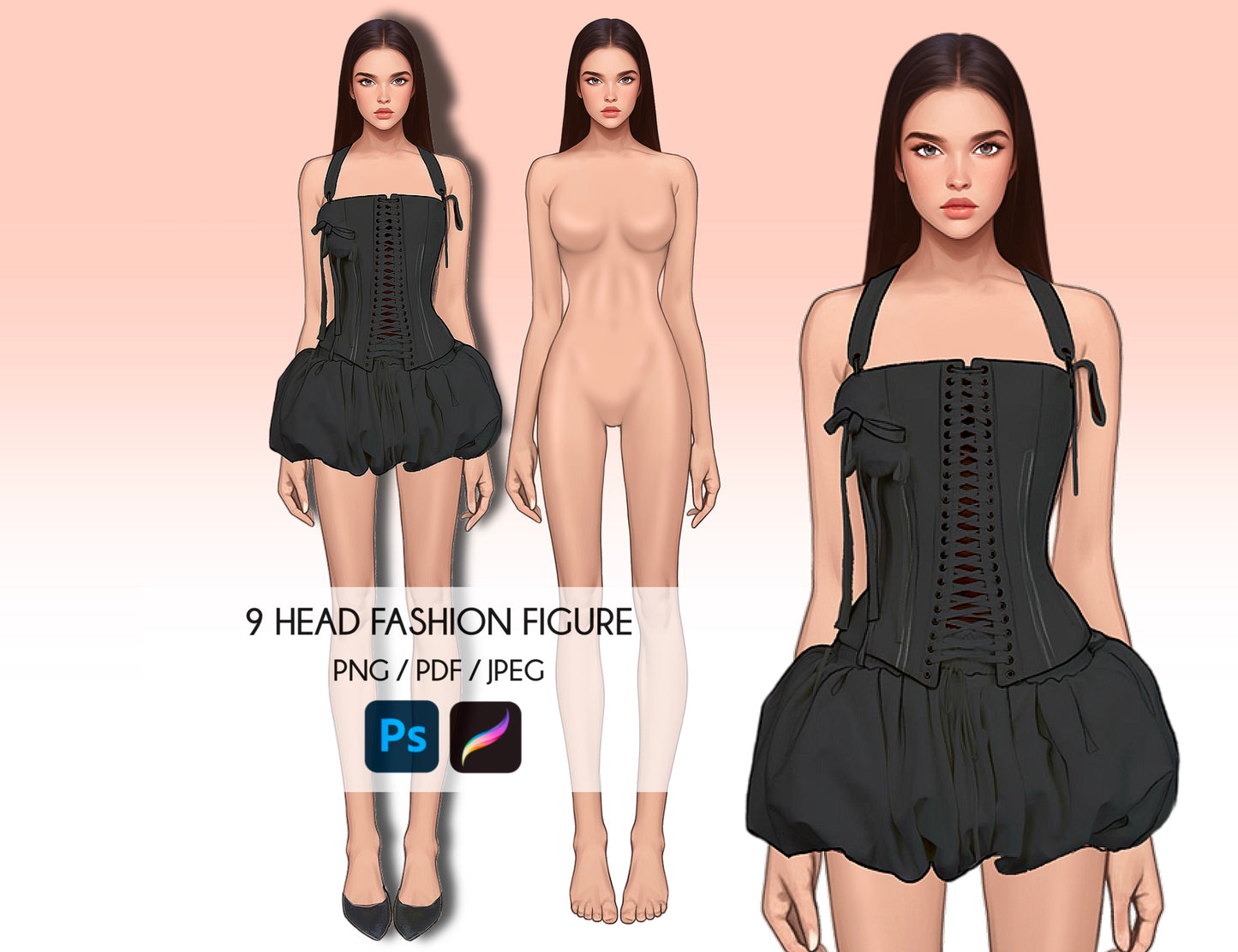 [Single] Female Fashion Croquis - Caucasian/ Black Hair