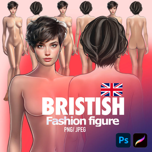 [Front and Back] Female Fashion Croquis - British/ Caucasian/ Short Brown Hair