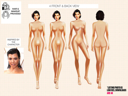 [4 Poses] Female Fashion Croquis- Kourtney Kardashian - Caucasian/ Short Black Hair