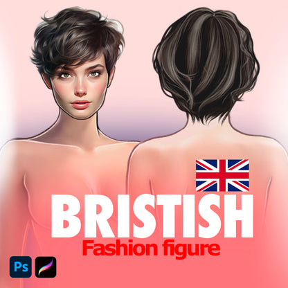 [Front and Back] Female Fashion Croquis - British/ Caucasian/ Short Brown Hair