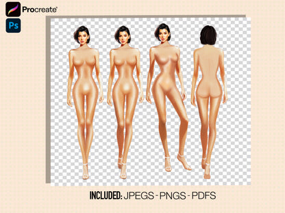 [4 Poses] Female Fashion Croquis- Kourtney Kardashian - Caucasian/ Short Black Hair