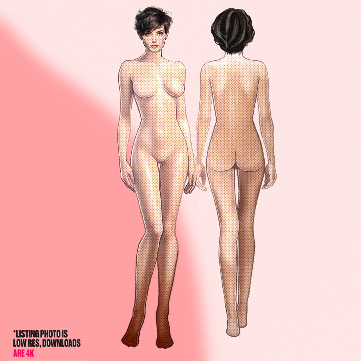 [Front and Back] Female Fashion Croquis - British/ Caucasian/ Short Brown Hair