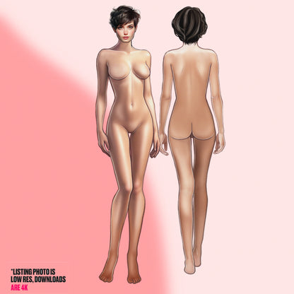 [Front and Back] Female Fashion Croquis - British/ Caucasian/ Short Brown Hair