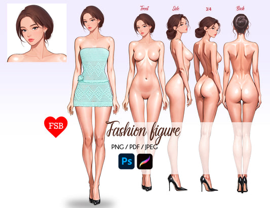[4 Poses] Female Fashion Croquis - Caucasian/ Brown Hair