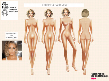 [4 Poses] Female Fashion Croquis- Kloe Kardashian - Caucasian/ Short Blonde Hair