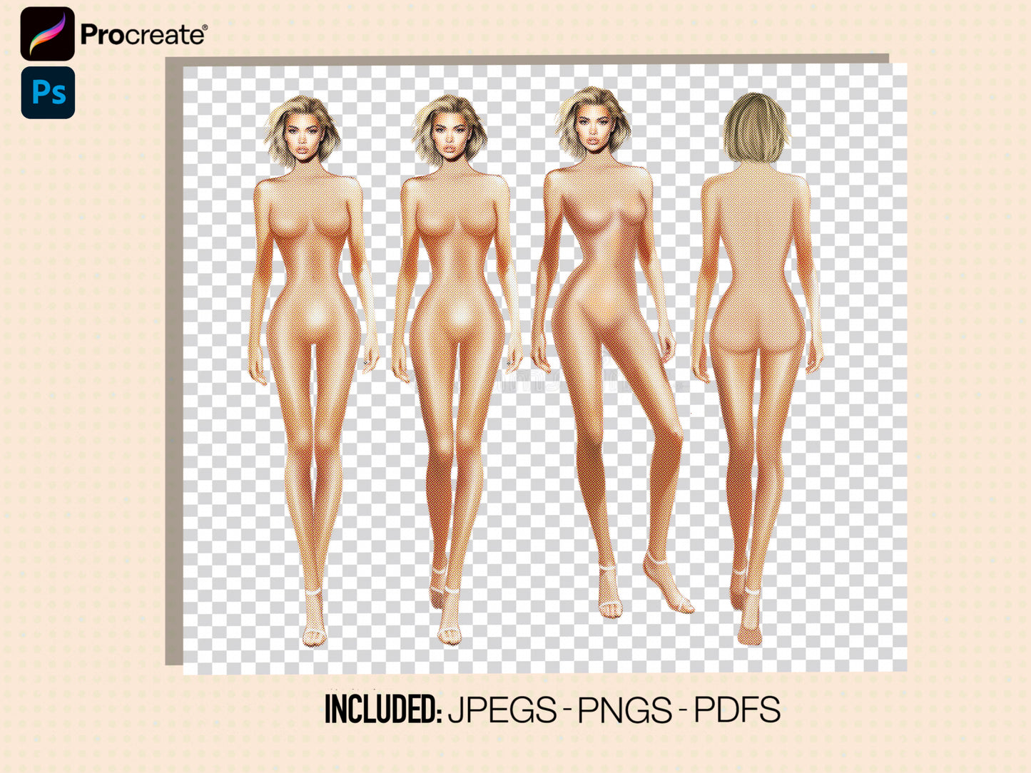 [4 Poses] Female Fashion Croquis- Kloe Kardashian - Caucasian/ Short Blonde Hair