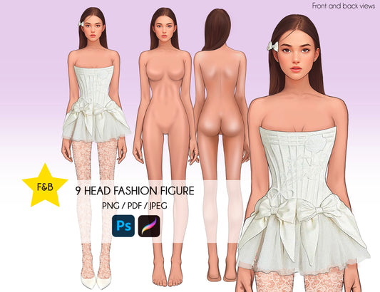 [Front and Back] Female Fashion Croquis - Caucasian/ Brown Hair