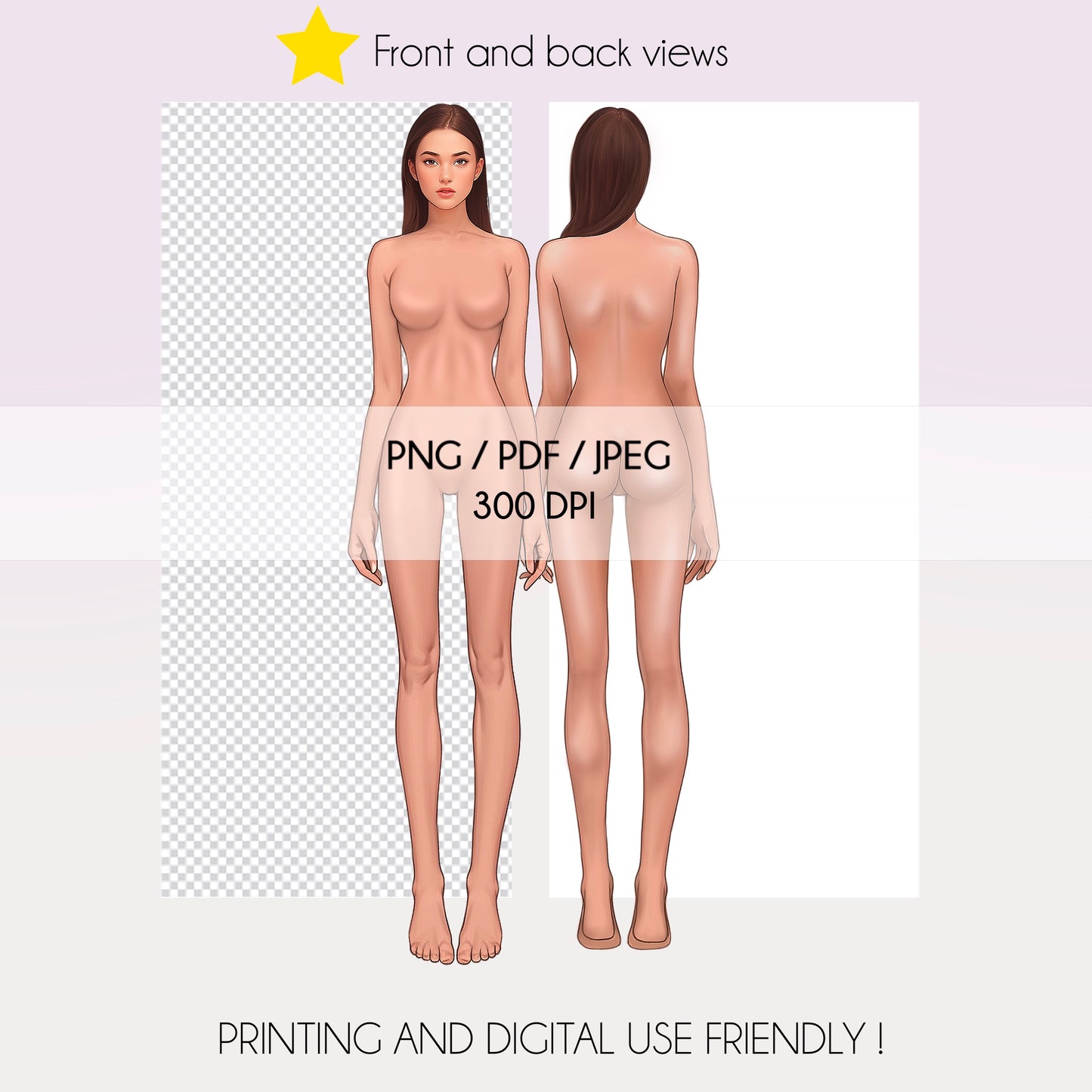 [Front and Back] Female Fashion Croquis - Caucasian/ Brown Hair