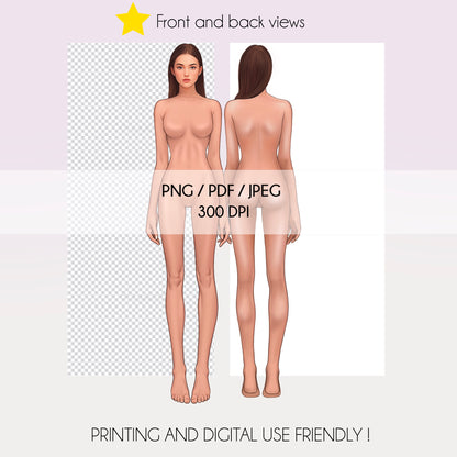 [Front and Back] Female Fashion Croquis - Caucasian/ Brown Hair