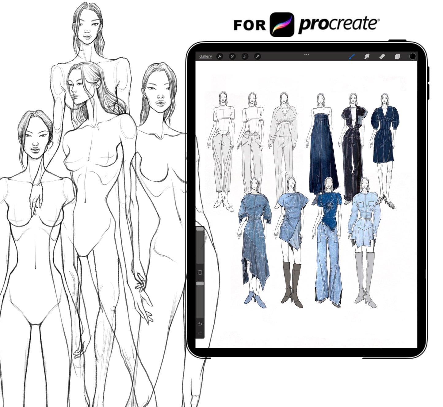 [Stamps] Figure Stamps For Procreate + PNG file (Caucasian/ Black/ Asian)