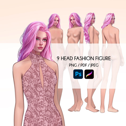 [4 Poses] Female Fashion Croquis - Caucasian/ Pink Hair