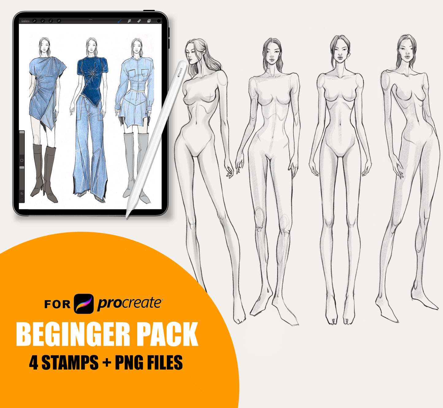 [Stamps] Figure Stamps For Procreate + PNG file (Caucasian/ Black/ Asian)